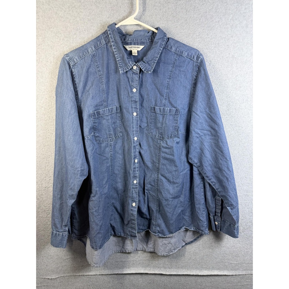 Tantrums Shirt Womens 2X Blue Denim Button Up Roll Tab Long Sleeve Casual Top